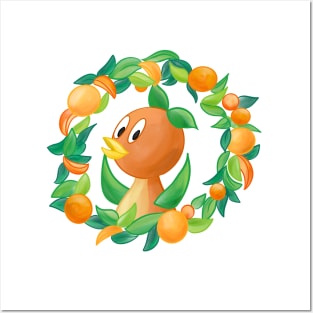 Little Orange Bird Wreath Posters and Art